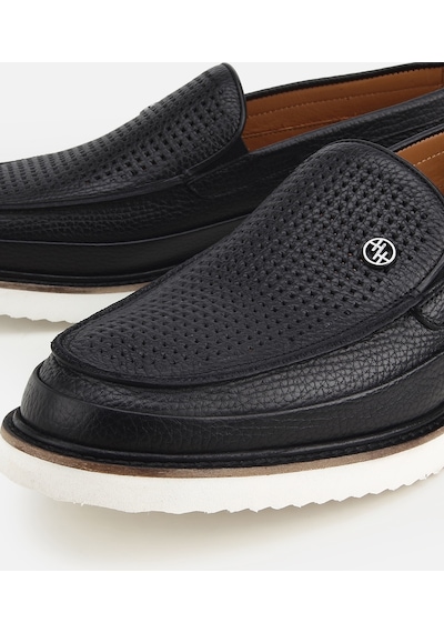 Hotiç Erkek Deri Siyah Delikli Hafif Tabanlı Klasik Loafer