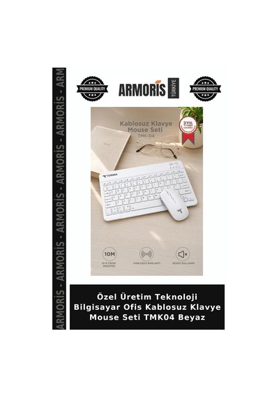 Özel Üretim Teknoloji Bilgisayar Ofis Kablosuz Klavye Mouse Seti Tmk04 Beyaz Diğer