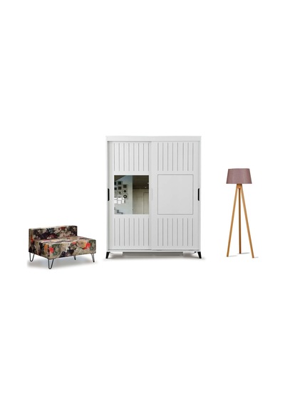 Pasifichome Huga Beyaz Gardırop & Yatak Odası Dolabı Sürgülü 130Cm/ 2 Kapaklı