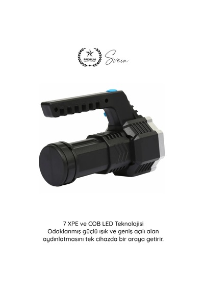 Fener Usb Şarjlı El Feneri 7 Xpe Cob Led 5 Modlu Şarj Göstergeli Güçlü Işıldak Abs Gövdeli Taşınabi Çok Renkli