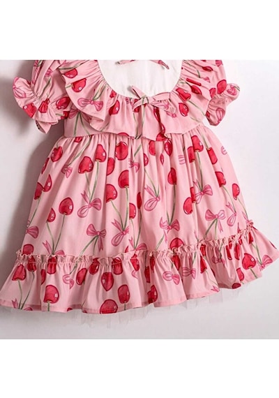 Sweet Cherry Kısa Kollu Kız Çocuk Elbise Pembe