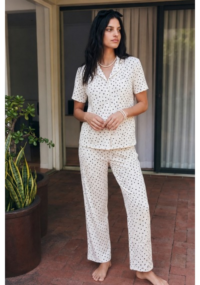 Viskon Karışım Homewear Kar Beyaz Pijama Takımı