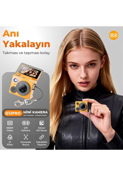 Fırsattan G13 Pro Mini Kamera 1080p Döner Ekranlı Kompakt Dijital Fotoğraf Makinesi