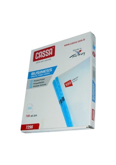 Poşet Dosya A4 Kristal 100 Lü 1 Paket Cassa 7296 Kalın Poşet Dosya Föy Mavi Şeritli 100 Mikron Şeffaf Belge Arşivleme 1 Adet