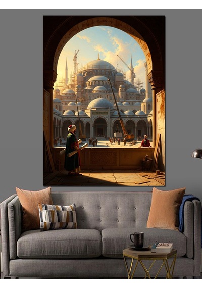 Bir Kemerden İstanbul Camii Manzarası Dekoratif Kanvas - Mdf Ahşap Tablo