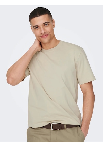 Only & Sons Erkek Regular Fit %100 Pamuk Basic T-shirt - 22025208 Bej
