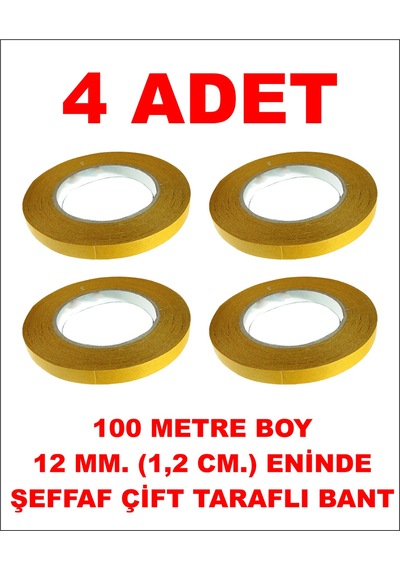 Çift Taraflı Şeffaf Bant 100 M. 12 Mm 4 Adet