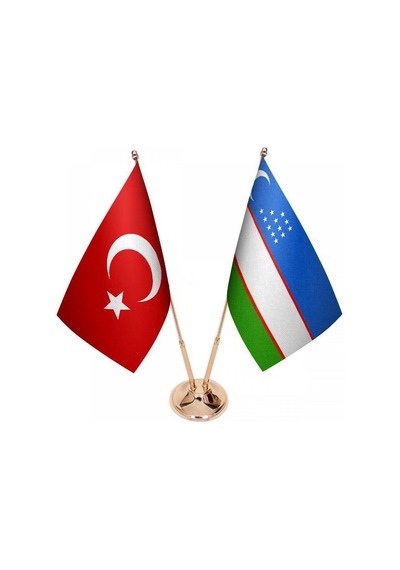Masa Üstü Özbekistan Bayrağı Türk Bayrağı İkili Pirinç Direk Masa