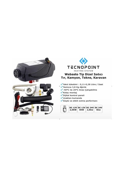 Tecno Point Tecnopoint Tc18-01 12v 2.5kw Webasto Tip D2 Model Tekne, Karavan, Minibüs Uyumlu Dizel Isıtıcı