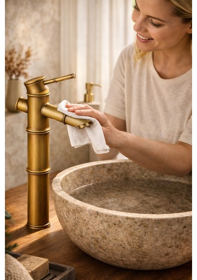 Viosa Eskitme Bambu Çanak Lavabo Bataryası Çanak Lavabo Uyumlu Antik Gold Pirinç Musluk Siyah