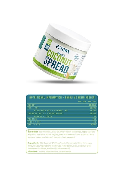 Prime Nutrition Smooth Coconut Protein Spread 350 Gram Hindistan Cevizi Kreması