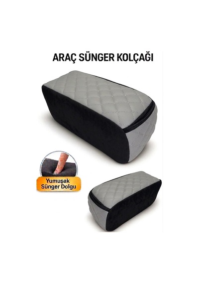 Lüks Oto Kolçak Kol Dayama Koltuk Arası Organizer Cepli Vidasız Montaj Gri Deri Ve Dikiş