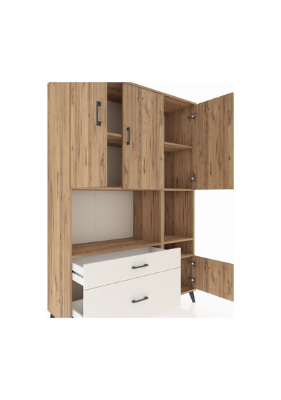 Hyperion Dolap 7 Raflı 2 Çekmeceli 4 Kapaklı 132x44x195 Çam-ç... Çam