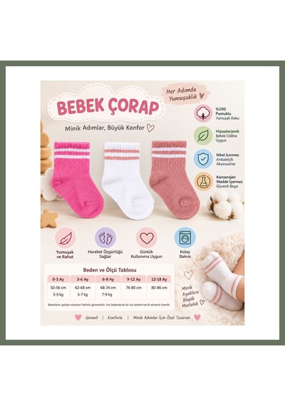Bezos Assn Bebek Çorap Usb2206 Rose Adet Fiyatıdır Beden: 18-24 Ay Renk: Rose Bezos1