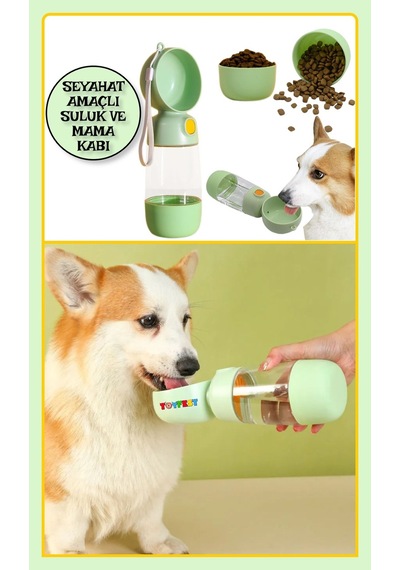 Kedi Köpek Evcil Hayvan Portatif Seyahat Amaçlı Suluk Ve Mama Kabı - 400 Ml + 180 Ml