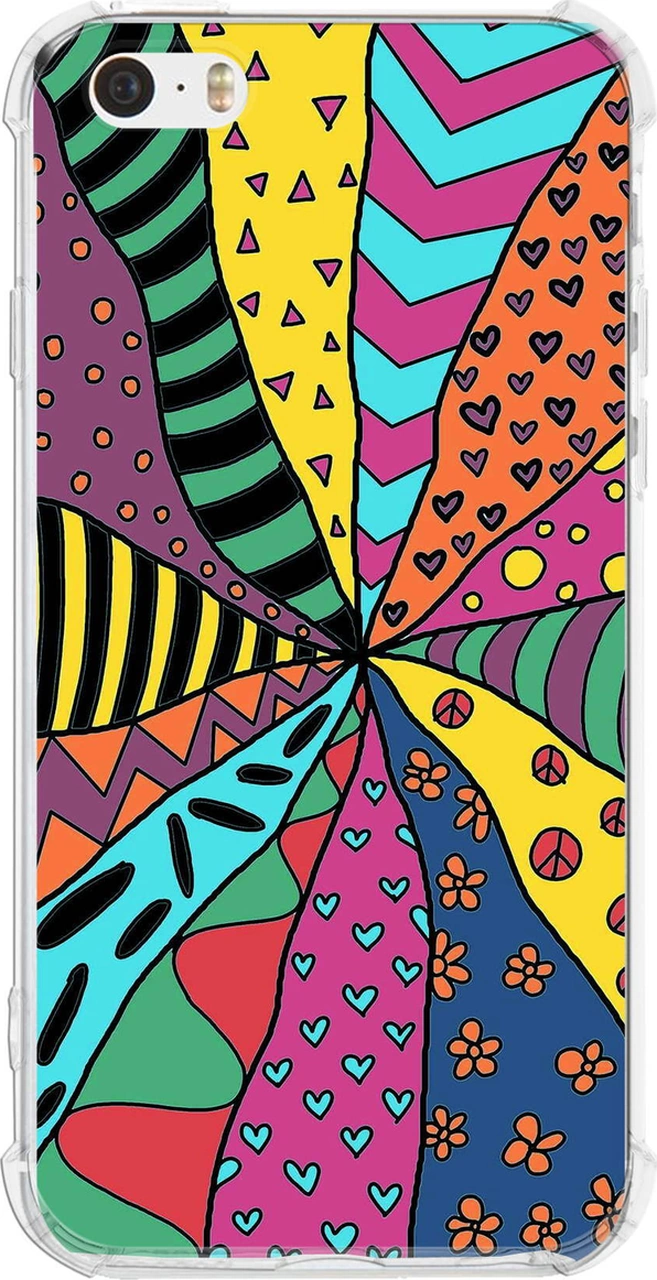 Apple Uyumlu iPhone 5 Retro Color 4 Baskılı Şeffaf Köşe Korumalı Antişok Kılıf