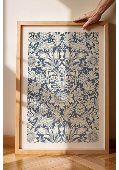 William Morris Mavi Beyaz Botanik Desenli Çerçeveli Tablo Şık Vintage Duvar Sanatı Viktorya Serisi Kayın William Morris Mavi Beyaz Botanik Desenli Çerçeveli Tablo Şık Vintage Duvar Sanatı Viktorya Serisi Kayın
