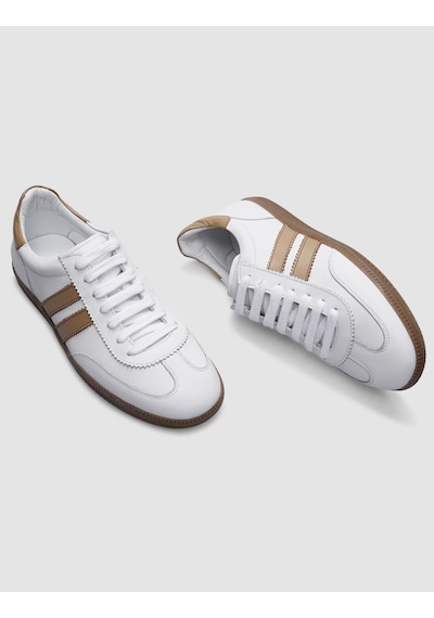 %100 Hakiki Deri Beyaz Bağcıklı Kadın Sneaker Beyaz