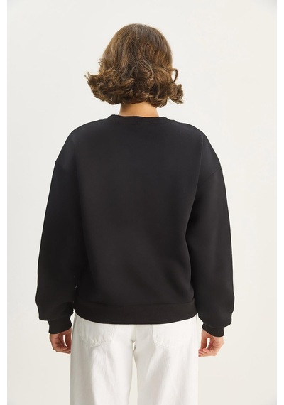 Shade Kadın Fiyonk Nakışlı Kurdele Aksesuarlı Üç İplik Şardonlu Sweatshirt 60601048 - Siyah