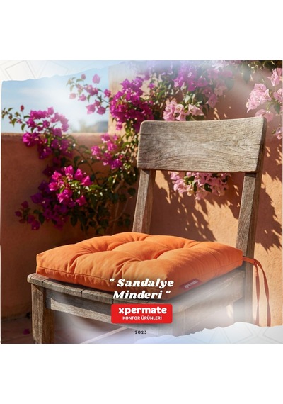 Pofuduk Sandalye Minderi Bağcıklı 40x40 Cm Yıkanabilir Dekoratif Mutfak Bahçe Piknik Minderi Turuncu