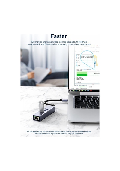 5224 Type C To Usb 3.0 Ethernet Gigabit Rj45 3 Port Hub Çoklayıcı