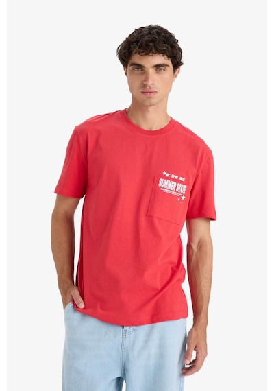 Defacto Regular Fit Bisiklet Yaka Baskılı Kısa Kollu Tişört F8540ax25hsrd39 Kırmızı
