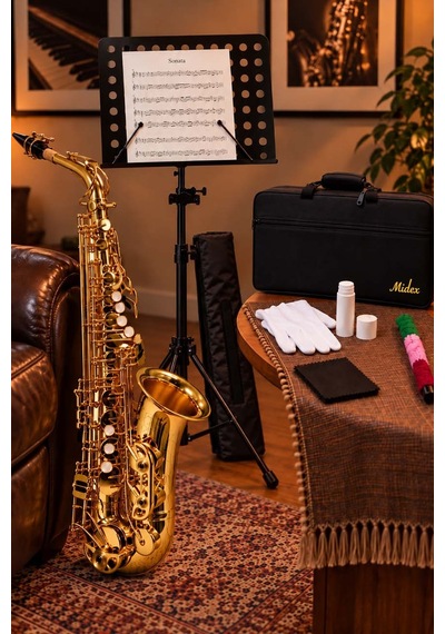 Midex SF-8000 Gold Profesyonel Alto Saksafon Mi Bemol (Eb) Full Set