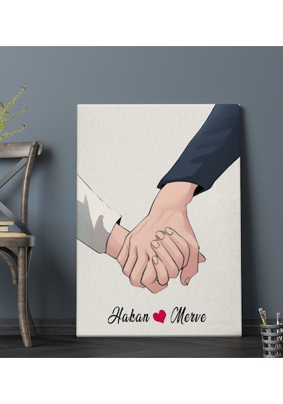 Bk Gift Kişiye Özel Sevgili El Ele Tasarımlı Kanvas Tablo-5 70x100 , Sevgiliye Hediye, Sevgililer Günü Hediyesi Kobitmeyencom33688 Bk Gift
