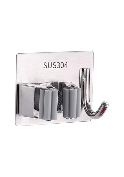 Ayt Sunup Sn-26354 Kancalı Duvara Monte Süpürge Paspas Tutucu Tutacağı Banyo Düzenleyici Paslanmaz Çelik 60x80mm Gri