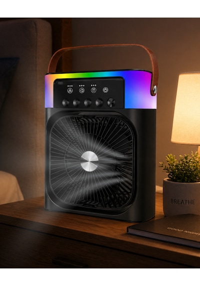 Usb Şarjlı Masaüstü Sprey Fan Taşınabilir Serinletici Rgb Işıklı Mini Klima