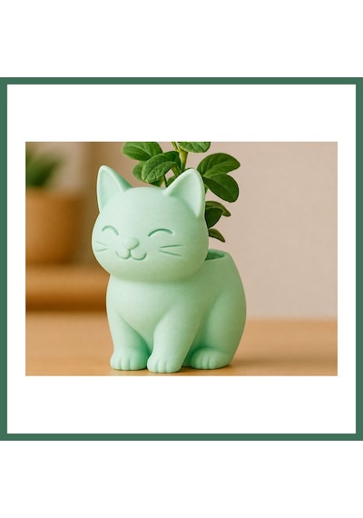 En-cag 3d Baskı Sevimli Kedi Saksı - Figürlü Sukulent Saksısı-mint Bss Standart