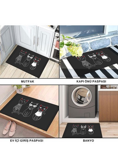 Tasarımlı Dekoratif Kapı Önü Paspas, Dış Mekan/ev İçi/banyo/mutfak/yatak Odası/giriş Paspasları 3 Kedi, 40x Çok Renkli