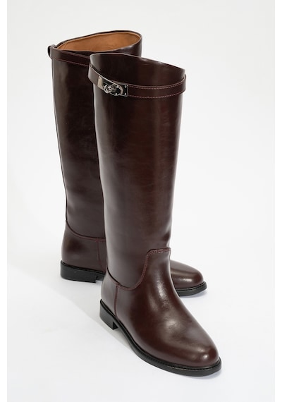 Luvishoes Luvi Shoes Yoko Bordo Cilt Kemerli Kadın Binici Çizme Bordo