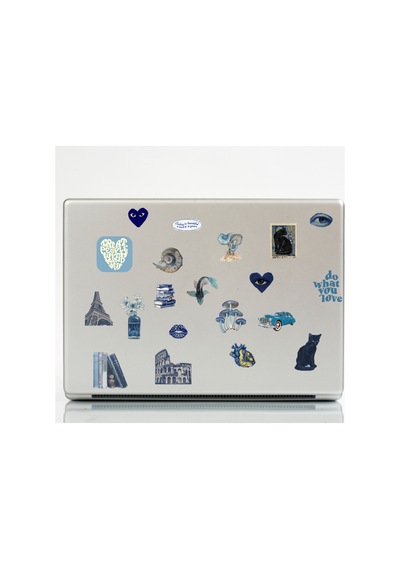 44 Adet Mavi Vintage Retro Sticker Seti - Etiket Seti Scrapbook Bullet Journal