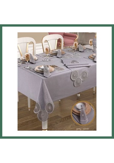 En-cag Planet Gri-silver 8 Kişilik 34 Parça Amerikan Servisli Şık Modern 160 260 Cm Masası Bss