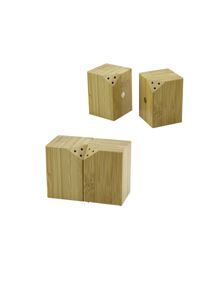 5x5cm--y:7cm 2pcs Mıknatıslı İkiz Ahşap Bambu Baharatlık - Tuzluk Bx40 Renkli