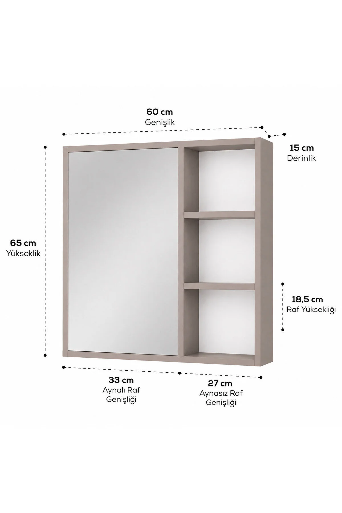 Dalin Tek Kapak Aynalı Banyo Dolabı Raflı Mdf Kahverengi Krem