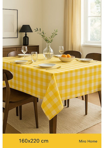 Mira Home Kareli Masa Örtüsü Sofra Bezi 160x220 Cm Rustik Sarı