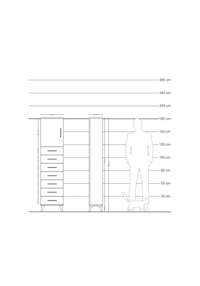 Arges Dolap 2 Raflı 7 Çekmeceli Tek Kapaklı 44x30x182 Çam-ant... Çam