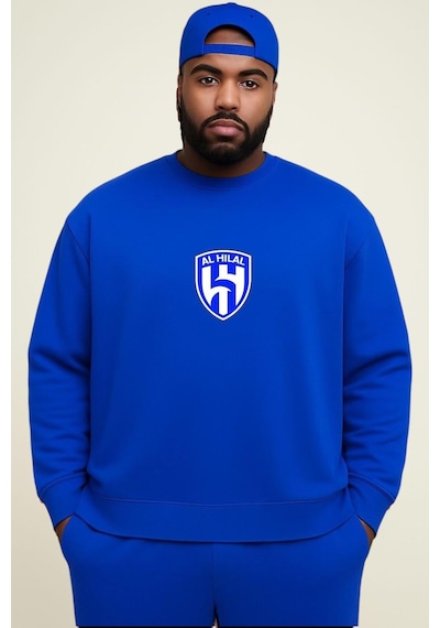 Benroma 3 İplik Penye Al Hılal Baskılı Büyük Beden Unisex Sweatshırt Çok Renkli