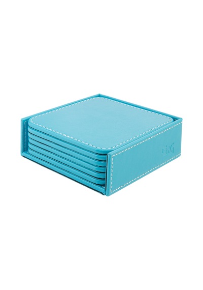 Bardak Altlığı,6 Lı Set,masaüstü Kare Cup Coaster,vegan Suni Deri,11x11 Cm.,turkuaz