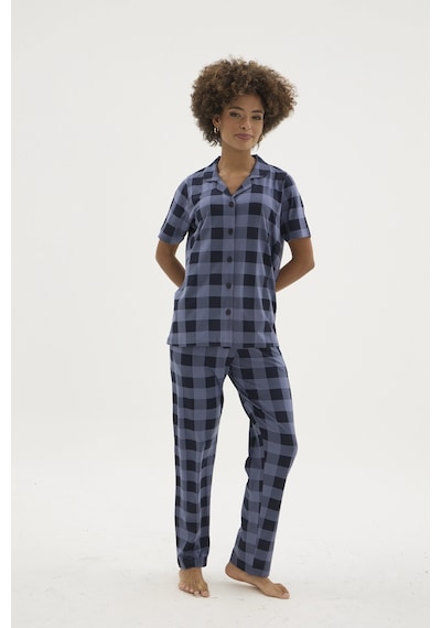 Kocabey Kkt-26158k Kadın Apaj Yaka Düğmeli Pijama Takımı Füme