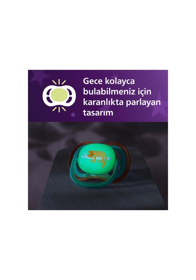 Ultra Air Gece Emziği, Ortadontik, Karanlıkta Parlayan, 18+ Ay, Erkek, Scf376/32 Mavi Hayvanlar