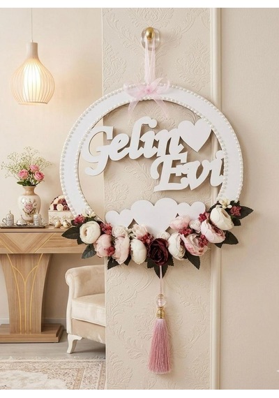 Gelin Evi Kapı Süsü Çiçek Süslü Daire Süs