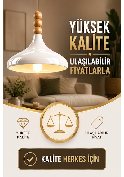Verona Büyük Boy 35 Cm Krem Renk Rustik Tekli Avize Sarkıt Salon Mutfak Oturma Odası Avize Beyaz