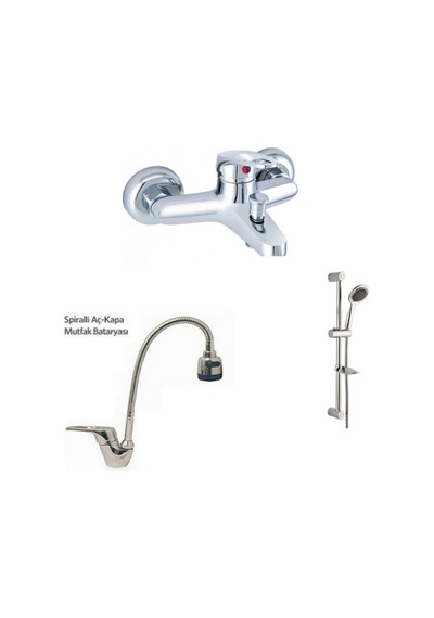 Erce Mix Spiralli Evye ve Banyo Bataryası sürgülü Duş Takımı Krom