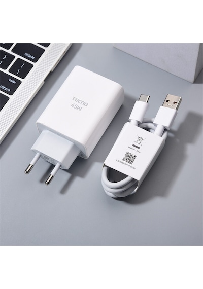 Tecno 45 Watt Hızlı Şarj Aleti Adaptörü Kablo Seti %100