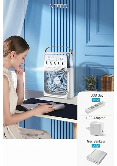 600 Ml Buharlı Serinletici Fan Taşınabilir Mini Klima Fanı Led Işıklı Hava Soğutucu