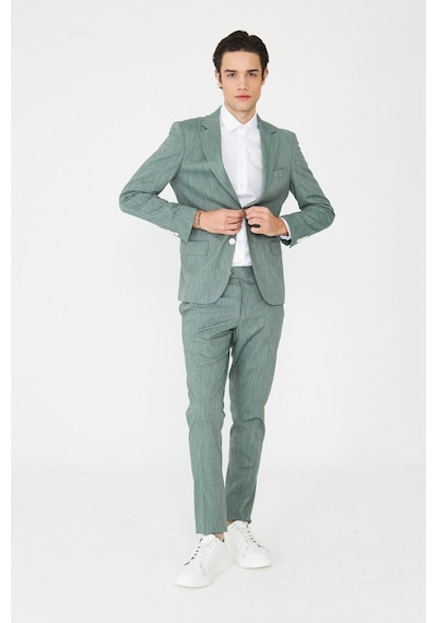 Yeşil Dokulu Modern Slim Fit Şehir Stili Takım Elbise Desenli