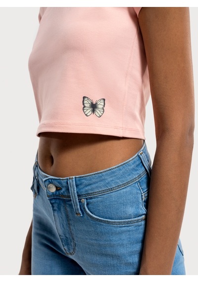 Crop Kadın Tshirt K.kol Pembe